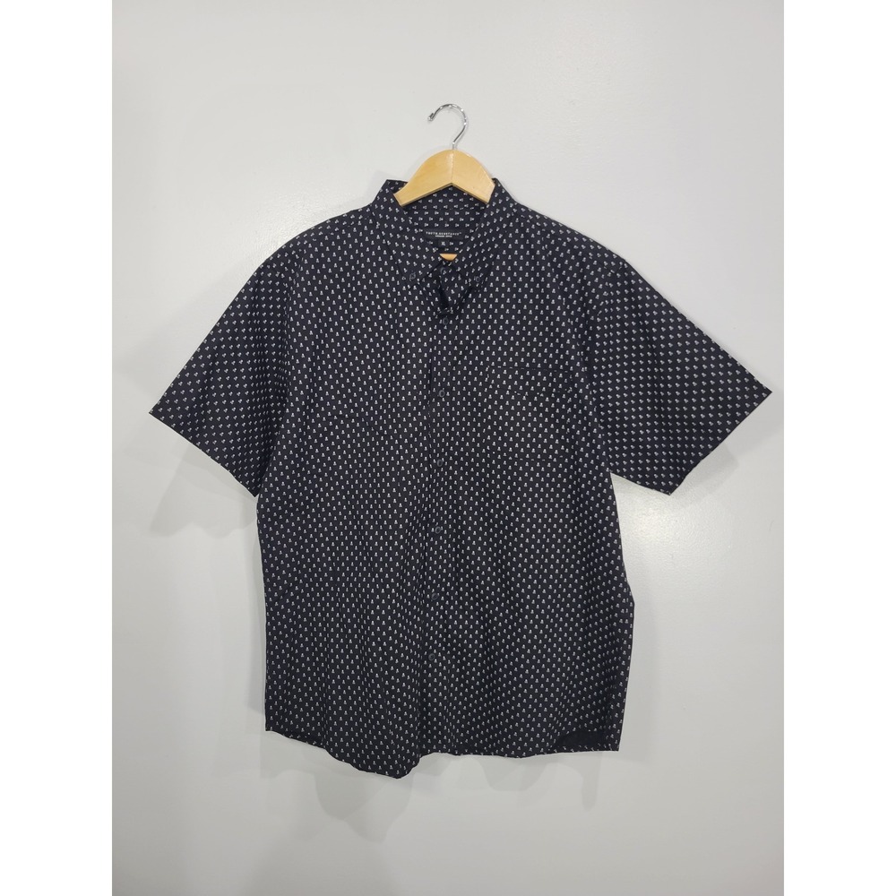 Truth Substance Men XL Black Skull Crossbones Short Sleeve Button Down Shirt NEW